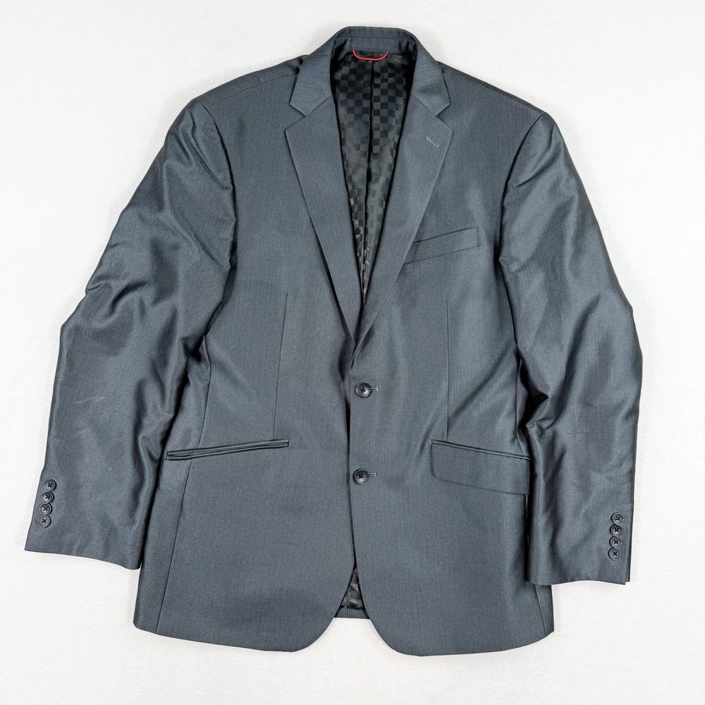 Billy London Mens Suit Jacket 40R‎ Charcoal Herringbone Two Button Blazer